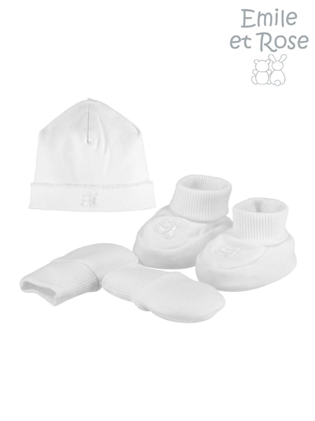 Emile et Rose White 100% Cotton Hat Bootee & Mitt Gift Set (243689) | €26