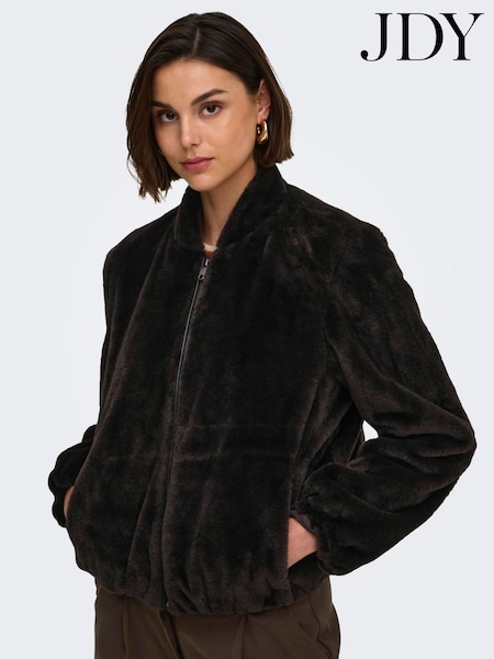 Black - Jdy Faux Fur Zip Up Jacket