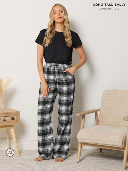Black - Long Tall Sally Check Cotton Wide Leg Pyjamas Bottoms