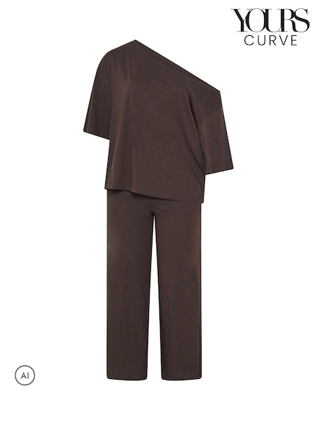 Brown - Yours Curve Co-ord Slash Neck T-shirt And Trousers Set