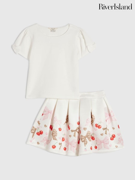 Crema - River Island Bow Top & Cherry Skirts Set
