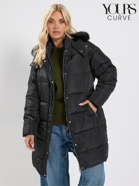 Black - Yours Curve Midi Puffer Coat