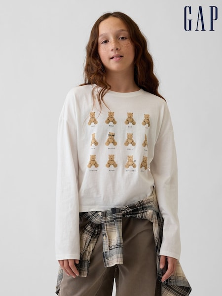 Cream Brannana lācis - Gap Oversized Graphic Long Sleeve T-shirt (4-13yrs)