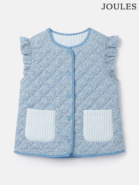 Joules Girls' Raye Blue Floral Reversible Print Quilted Gilet (244567) | €29.50 - €34.50