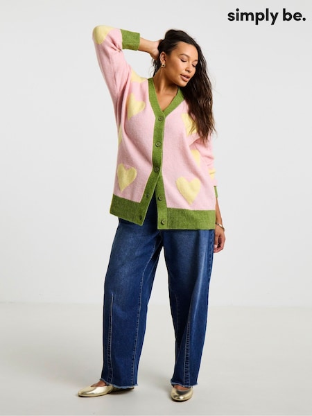 Pink - Simply Be Heart Boyfriend Cardigan