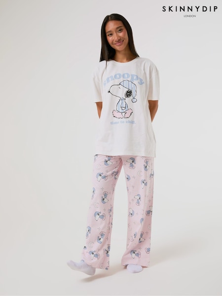 أزرق - Skinnydip X Peanuts Snoopy Chill T-shirt And Trousers Set With Eye Mask