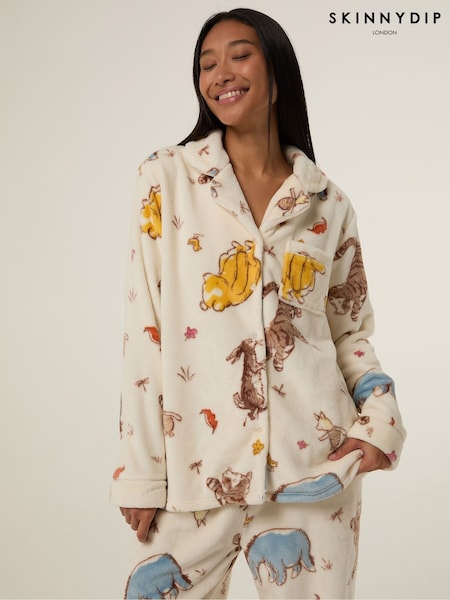 White - Skinnydip Disney Winnie The Pooh Ecru Fleece Pyjamas Set