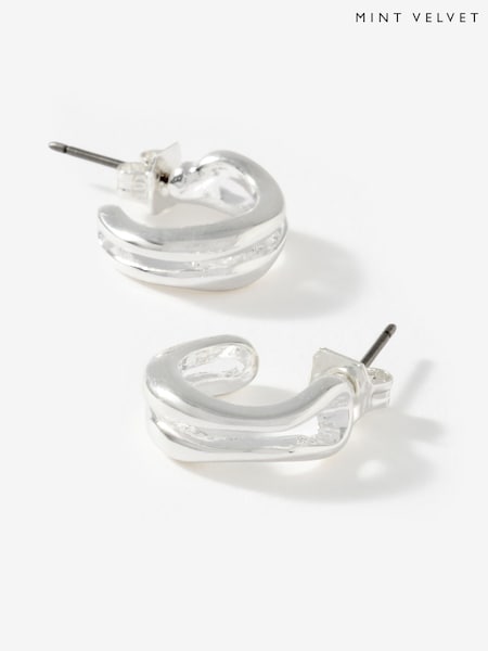 Silver - Mint Velvet Plated Double Wave Hoop Earrings
