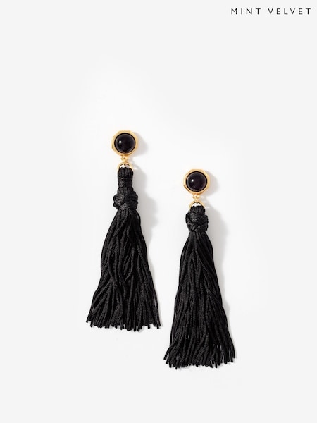 Black - Mint Velvet Statement Tassel Earrings