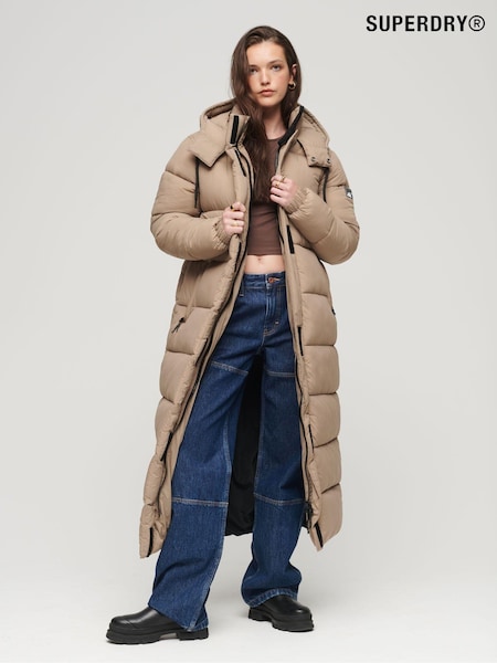 Superdry Brown Ripstop Longline Puffer Jacket (245465) | LEI 607