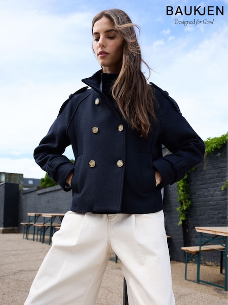 أزرق - Baukjen Ally Wool Blend Short Trench Coat
