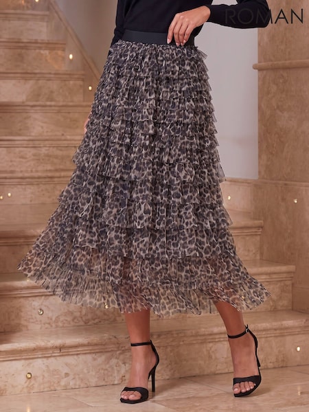 Natural - Roman Ruffle Mesh Midi Skirt