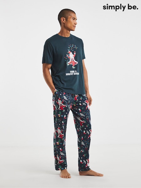 Blue - Regular Simply Be Pretty Secrets Western Santa Family Pyjamas