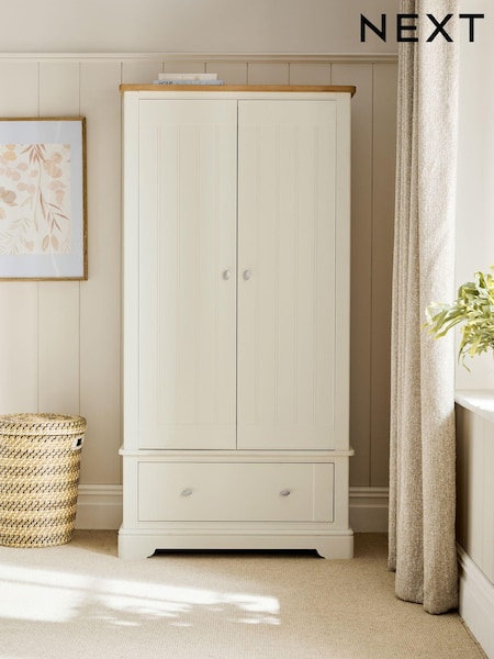 Chalk White Hampton Painted Oak Slim Double, 1 Drawer Wardrobe (246383) | €1,225