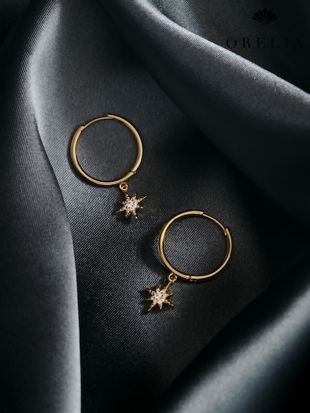 Zelta tonis - Orelia London Pavé Starburst Mid-size Hoop Earrings