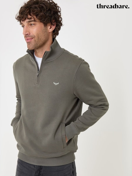 Olive Green - Regular Threadbare Quarter Zip Neck Sweatshirt