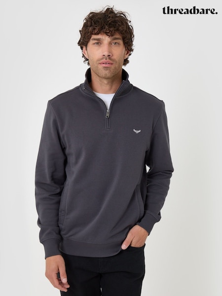 Grey - Regular Threadbare Quarter Zip Neck Sweatshirt