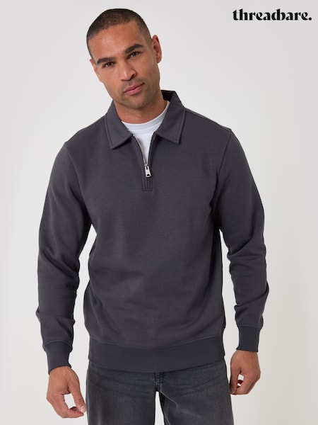 Tumši pelēks - Regular Threadbare Quarter Zip Collared Sweatshirt