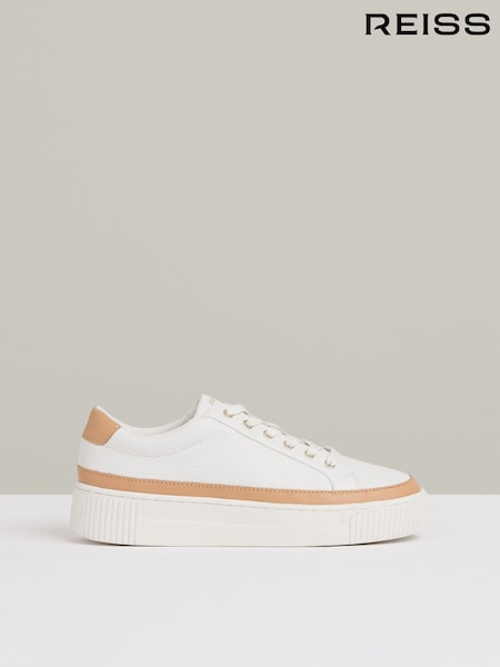Reiss Camel/White Leanne Grained Leather Platform Trainers (246759) | €215