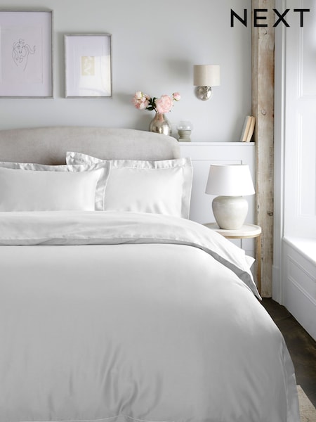 White Oxford Edge Collection Luxe 300 Thread Count 100% Cotton Sateen Oxford Luxury Duvet Cover And Pillowcase Set (246819) | €42 - €80