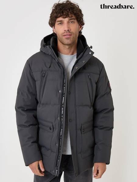Boz - Regular Threadbare Showerproof Hooded Puffer Coat With Borg Lined Hood