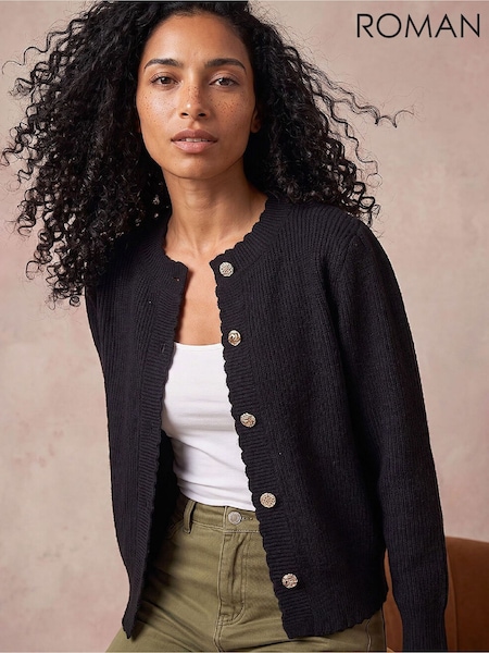 Black - Roman Multi Button Knit Cardigan