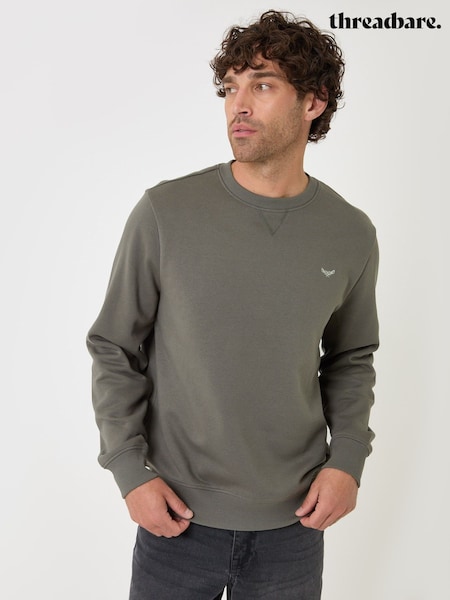 Pelēks/zaļš - Crew Neck Threadbare Sweatshirt