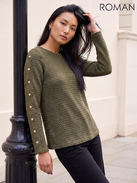 Green - Roman Textured Button Top