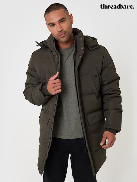 Green - Regular Threadbare Showerproof Hooded Puffer Coat With Adjustable Waist