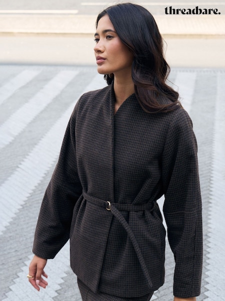 Brown - Threadbare Faux Wool Cocoon Blazer