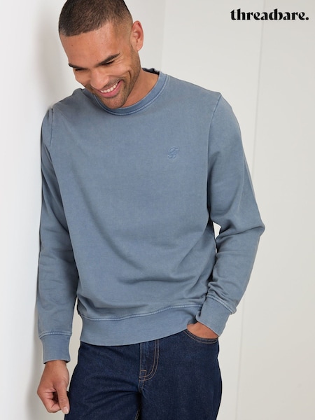 Blue - Regular Threadbare Garment Dyed Crew Neck Sweatshirt