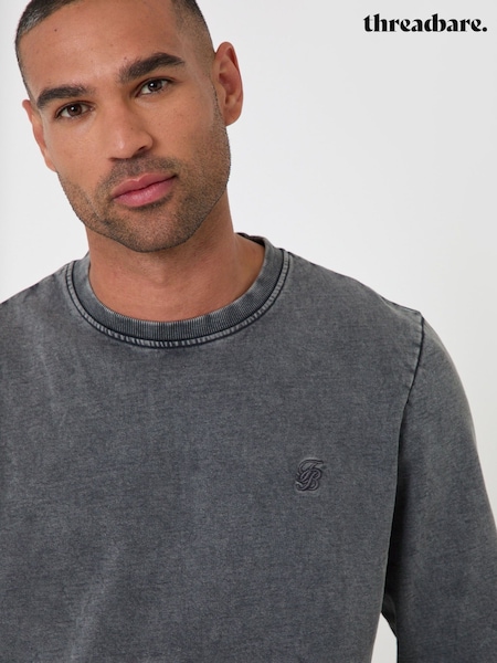 Dark Grey - Regular Threadbare Garment Dyed Crew Neck Sweatshirt