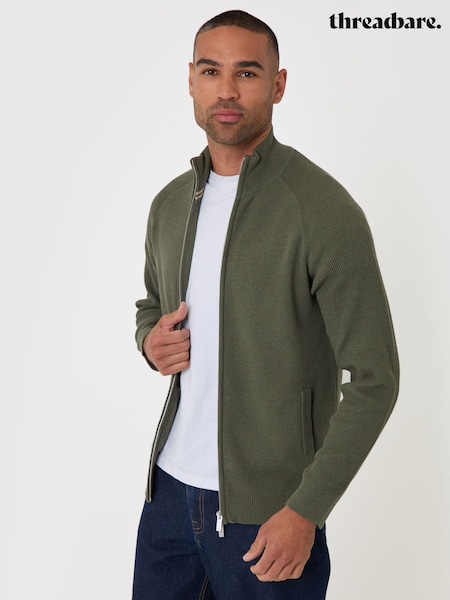 Green - Regular Threadbare Knitted Zip Up Funnel Neck Cardigan