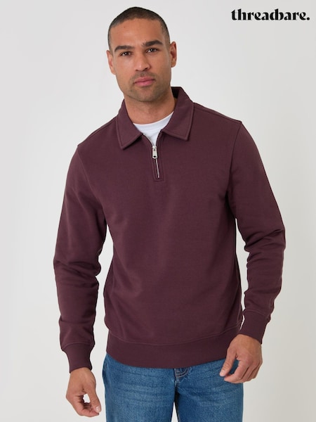 Қара өрік күлгін - Regular Threadbare Quarter Zip Collared Sweatshirt
