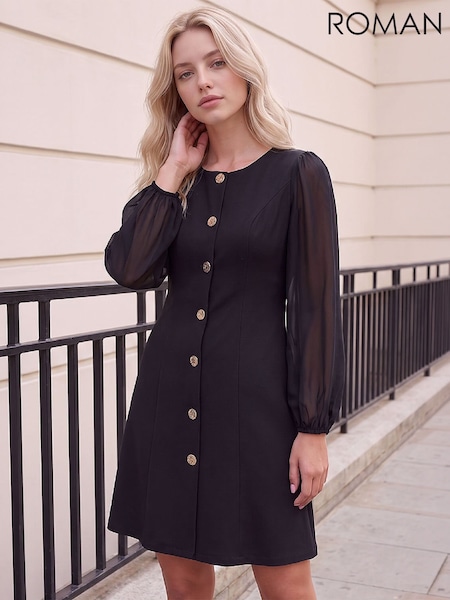 Black - Roman Petite Button Dress