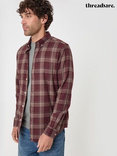 Red - Regular Threadbare Brushed Cotton Flannel Shirt