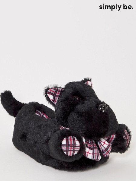 Simply Be Black Scotty Dog Novelty Slippers In Wide Fit (247680) | €10