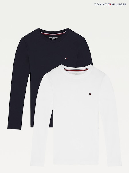 Tommy Hilfiger Navy Blue/White Original Long Sleeve 100% Cotton T-Shirts 2 Pack (248108) | 7,890 ISK