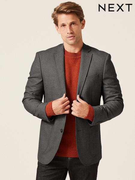 Charcoal Grey Slim Fit Textured Smart Blazer (248202) | €35