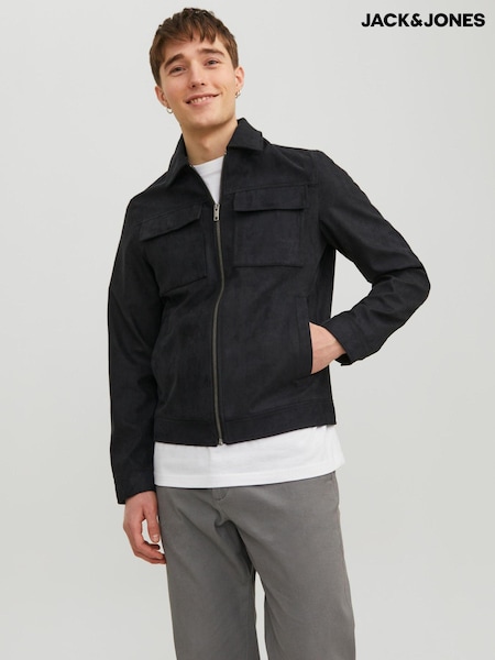 JACK & JONES Black Faux Leather Utility Zip Up Jacket (248639) | €40