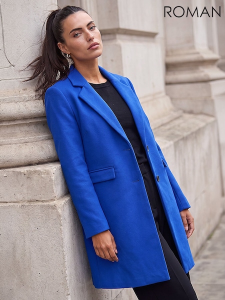 Blue - Roman Tailored Single Breasted Coat