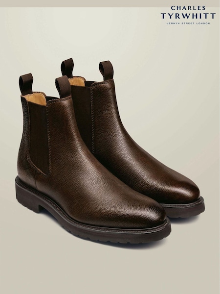 Brun - Regular Charles Tyrwhitt Grain Leather Rubber Sole Chelsea Boots