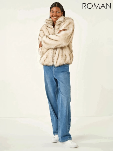 Natural - Chaqueta bomber relajada de piel sintética con ribete Roman
