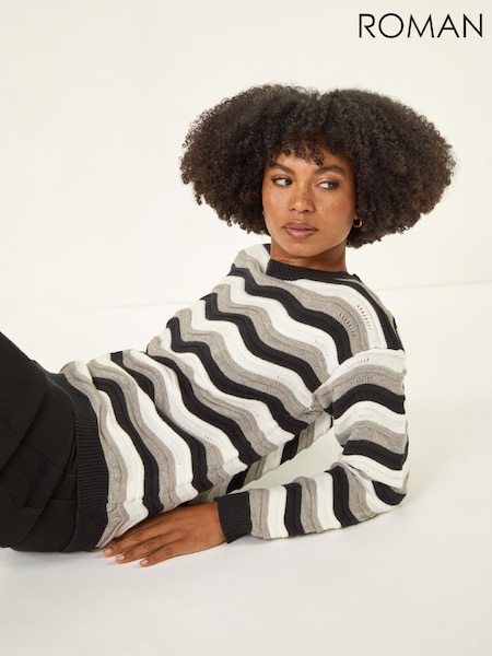 Black - Roman Wave Stripe Knitted Jumper