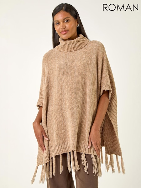 Təbii - Roman Püskül Trim Knit Poncho