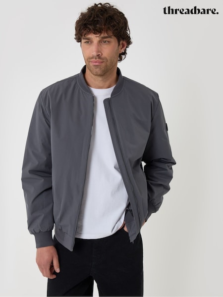 Grey - Regular Threadbare Showerproof Padded Bomber Jacket