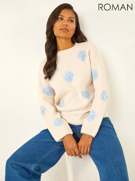 White - Roman Scattered Flower Knit Jumper