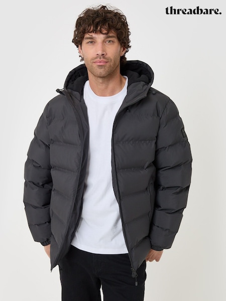 Grey - Regular Threadbare Wadded Hooded Jacket