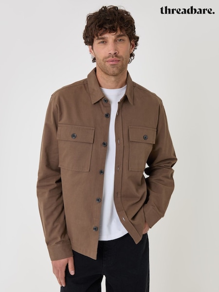 Tan Brown - Regular Threadbare Cotton Twill Shacket With Pockets