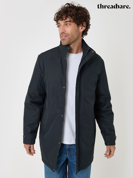 Blue - Regular Threadbare Longline Showerproof Funnel Neck Coat
